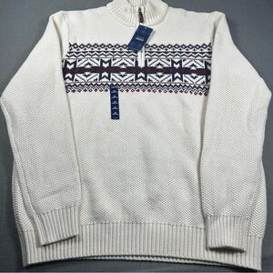 Izod Cream and Navy Patterned Zip Up Sweater